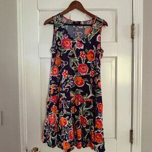 MSK Drop Waist Tiered Ruffle Sleeveless Summer Tropical dress - Petite Large